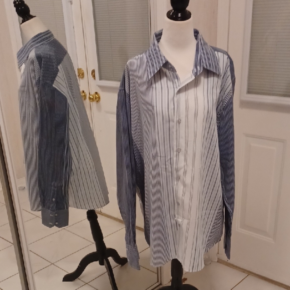 4/$60 Blue Striped Button Down Dress Shirt - Size XL
